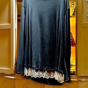 Boutique style grey tunic top with lace trim and scoop neck. NWOT Size 3X